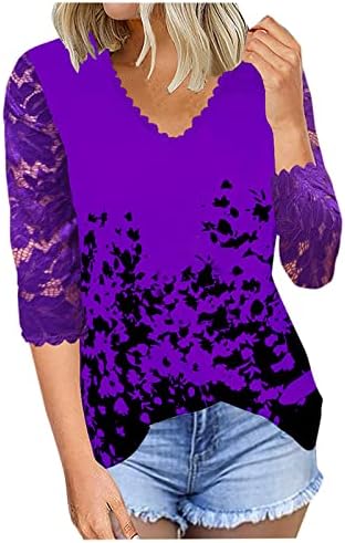 Dugi rukav 3/4 rukav bluza majica za dame Jesen Ljetna odjeća Modni V izrez čipke Grafički kaprij čaj 7m 7m