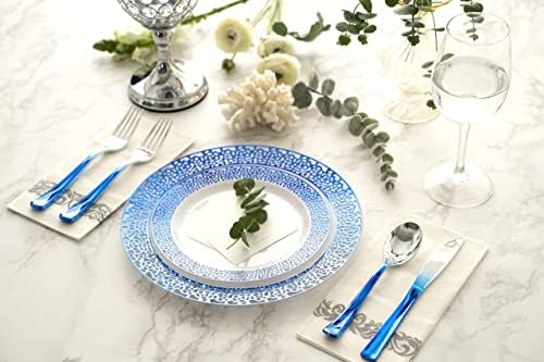 FOMOICA Kraljevsko plavi plastični tanjiri i Plavi srebrni srebrni pribor - 125 kom vrhunski