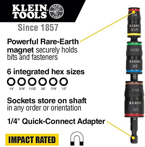 Klein Tools 80073 Reaming Driver Kit & amp ;Impact Driver, 7-u-1 Impact Flip Socket Set, 6 Hex veličine