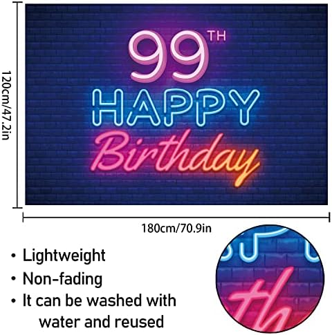 Glow Neon Happy 99th Birthday Backdrop Banner Decor Black-Colorful Glowing 99 Years old Birthday Party theme