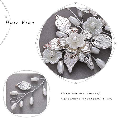 GORAIS Flower Bride Wedding Hair Vine srebrni list Bridal hair Piece Pearl Hair Accessories za žene i djevojke