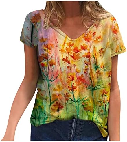 Charella Summer Fall V bluza za izrez Ženska odjeća s kratkim rukavima Pamuk Grafički grafički tee za