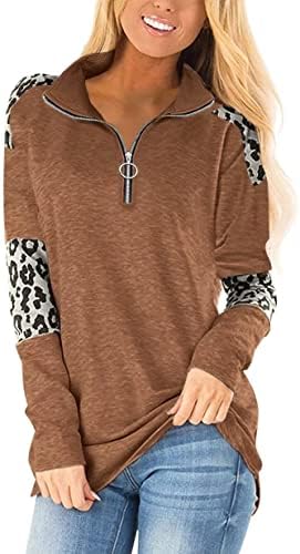 SyellowAfter Women reversk-dukseri Polov patentni pulover Ležerne prilike labave leopard Print Tunic