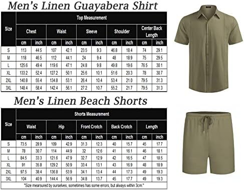 COOFANDY muškarci 2 komad posteljina Set plaži Guayabera Outfit dugme dole košulju i kratki
