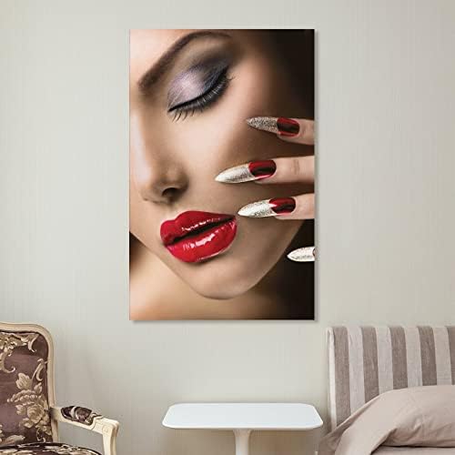 Kozmetički Salon Salon za nokte crvene usne ženski Poster dizajn trepavica Makeup Poster platneni