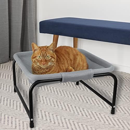 PHYEX Cat Bed povišena viseća mreža za kućne ljubimce za Kitty Cat small Dog, easy Assembly Raised Cat Cot za zatvorene prostore & amp ;Na otvorenom, kvadratna siva