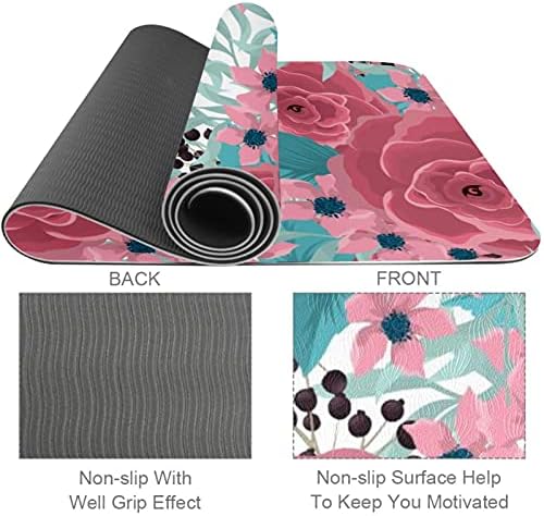 Siebzeh Pink Rose Floral Pattern Blooming Premium Thick Yoga Mat Eco Friendly Rubber Health & amp; fitnes