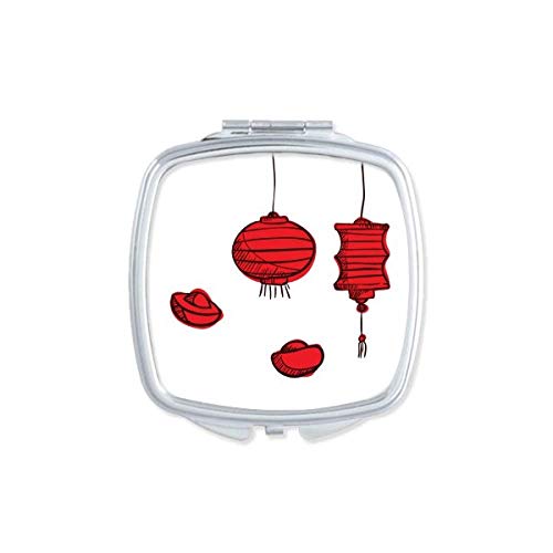 Crveni fenjeri kineska godina Pijetla ogledalo prijenosni kompaktni džepni šminka dvostrano staklo