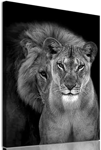 Lion and Lioness Canvas Wall Art crno-bijele slike životinja za zidni dekor muška i ženska slika lava za spavaću