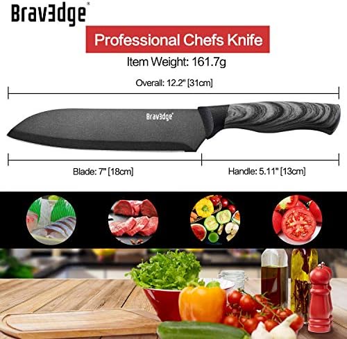 Bravedge kuharski nož 7 kuhinjski nož, profesionalni nož za sjeckanje noža Santoku, Ultra oštra