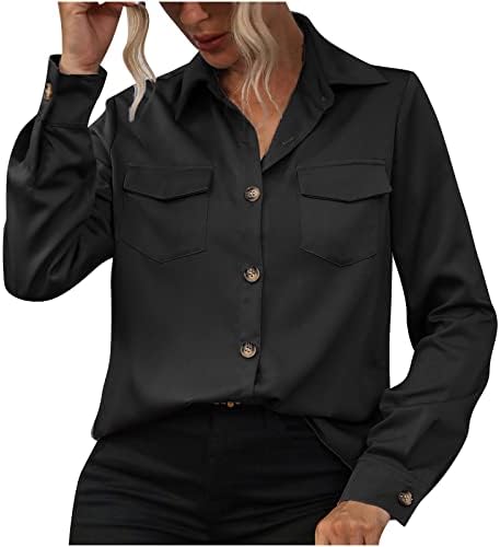Ženske Casual Tops rever V vrat duge rukave sa dugmadima sa džepom formalna kancelarija jednobojna osnovna bluza