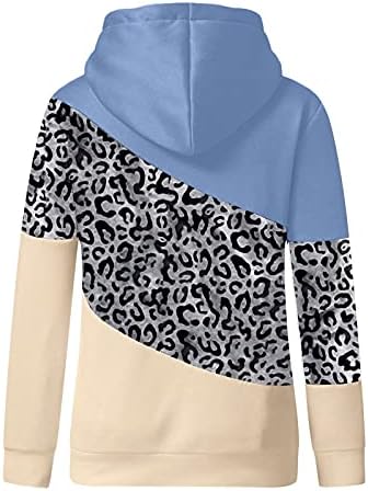 Ženski Leopard kontrast spoj Casual Hoodies slatke duge rukave labave pulover bluze džepni predimenzionirani