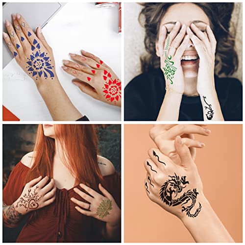 Kapopi Henna Tattoo Stencil Kit, Henna seksi privremene naljepnice za tetovaže za žene, djevojke i tinejdžere，Body