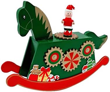 Letuwj TABLETOP Drveni ljuljajući konj božić muzika Crvena 10x7,5x2,4 inča