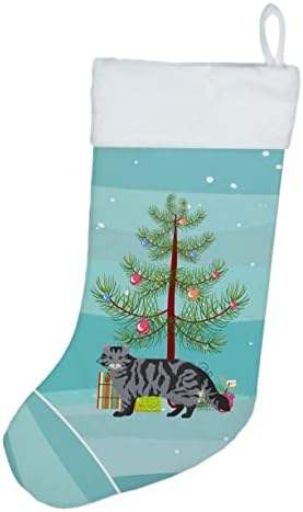 Caroline's Curs 1 Cat sretan božićni božićni čarapa, kamin Viseći čarape Božićna sezona Party Decor Decor