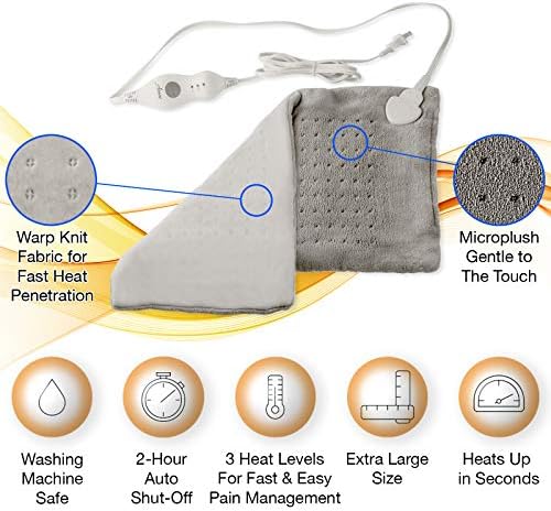 XL jastuk za grijanje za bol u leđima w/Auto Off | Ultra-brzo grijanje | izuzetno veliki suhi električni