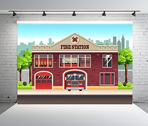 BELECO 9x6ft tkanina Cartoon City Fire Station pozadina vatrogasac Firetruck tema deca vatrogasac rođendan