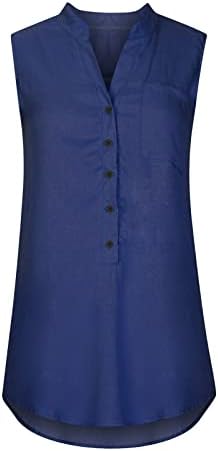 Ženska ljetna seljačka košulja pamučna posteljina Tank Tops dugme V izrez majice bez rukava Casual
