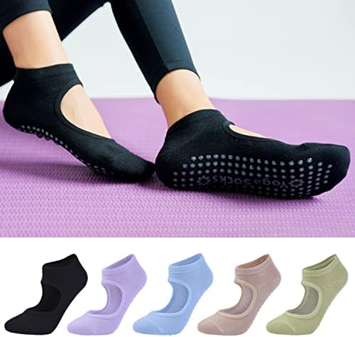 Zziyeettm 5 paira non klizajte joga čarape za žene, djevojke silikonske točke pilates za ples sportske čarape