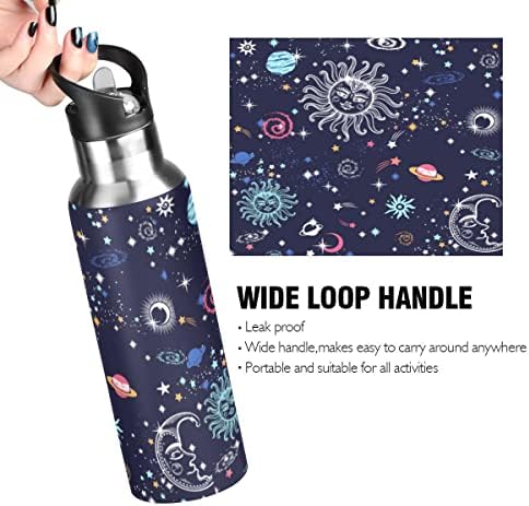 Glaphy Space Galaxy Sunce i Mjesec 32 oz flaša za vodu, flaša za vodu sa slamnatim poklopcem izolovani