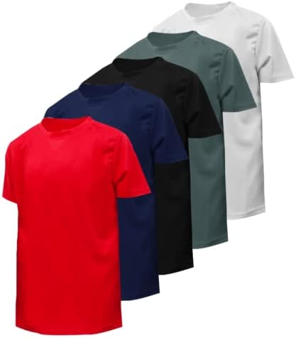 BROOKLYN VERTICAL Boy's 5-Pack Quick Dry Moisture Wicking active Athletic Performance Crewneck T-Shirt