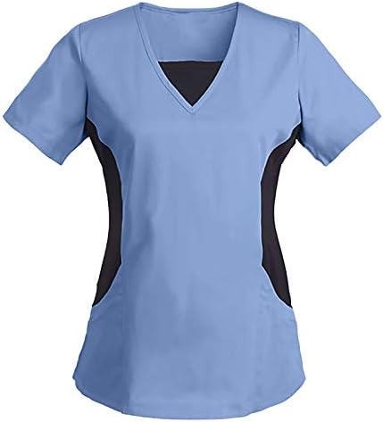 Nyybw kratka uniforma bluza džepni Patchwork čvrsti vrhovi radni V-izrez ženski rukav u boji