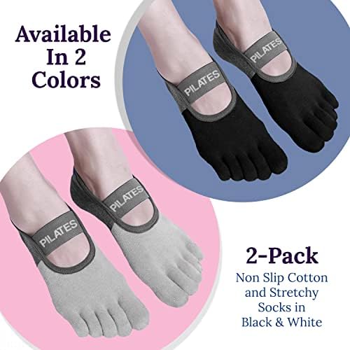 Pilates čarape sa hvataljkama za žene - 2-pakovanje ne lističnih pamuka i rastezljivih čarapa u crno-bijeloj