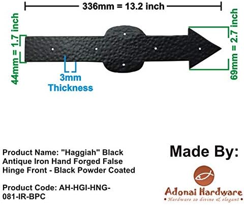 Adonai Hardware Haggiah crna antiknog željeza ručna kovana Forgirana lažna šarka - crni prah presvučen