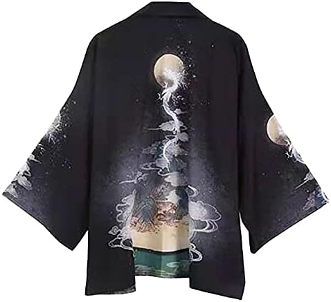 XXBR japanski Kimono kardigan za muškarce, labav otvoreni prednji 3/4 rukav lagani povremeni ogrtač s printom