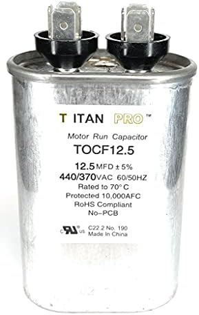 Titan Pro Oval Motor Run kondenzator, 12.5 microfarad rejting, 370-440vac Voltage-TOCF12. 5