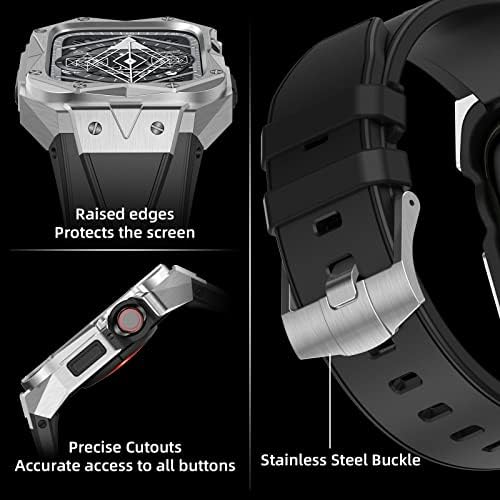 Kanuz Case od nehrđajućeg čelika + silikonski remen za Apple Watch Band 45mm 44mm za iWatch