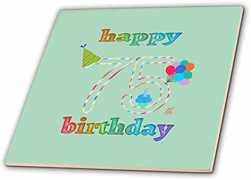 3drose sretan 75. rođendan, Cupcake sa svijećom, baloni, šešir, šareni-pločice