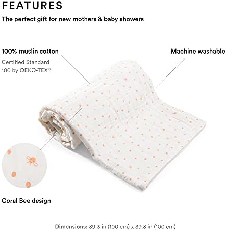 Stokke pokrivač muslin pamuk, koraljne pčele - meka, izdržljiva i prozračna beba za bebe - oprema