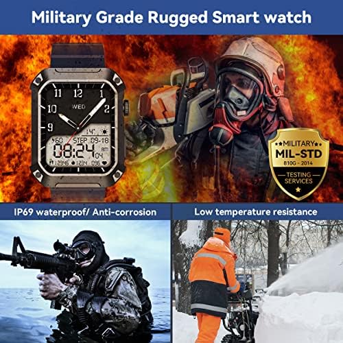 Rogbidni pametni satovi za muškarce Bluetooth poziv IP69 vodootporni robusni vojni sportski sport Smart Watch IPhone kompatibilan kompatibilan fitnes tracker SmartWatch sa koračnim brojem