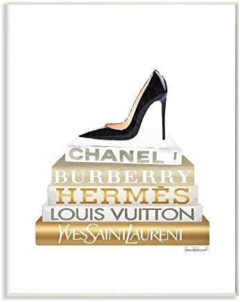 Stupell Industries crne štikle zlatna bijela Knjižara Glam modni dizajn, dizajnirao Amanda Greenwood