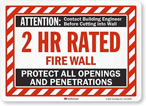 Pažnja - 2 sata ocijenjeni vatrogasni zid naljepnica Smartsign | 10 x 14 3M inženjerskih ocenjivog reflektiranog