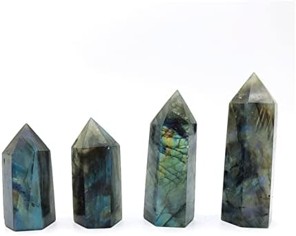Ertiujg HUSONG312 4pc Natural Crystal Labradorite heksagonalni stupac Crystal Točka mineralnog ukrasa zacjeljivanje