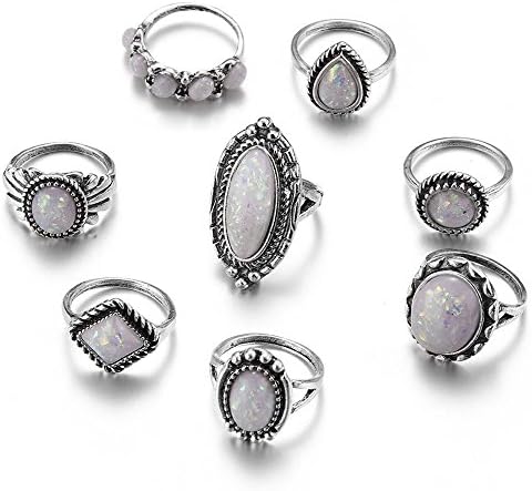 Pinklove 8pcs / set prstenovi set Sterling srebrni prirodni dragulj vatre Opal Diamond Ring Wedding 925 Sterling
