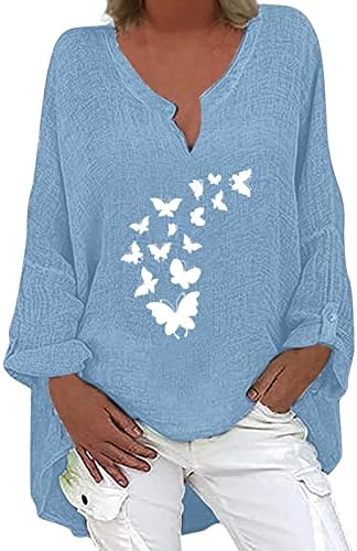 Ženske planinarske košulje Top Žene dugih rukava V izrez Patterfly uzorak ispisana majica casual majice