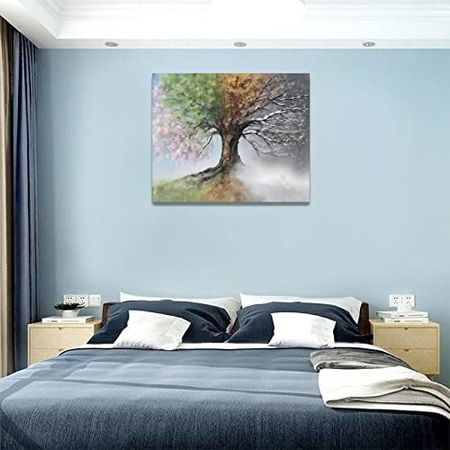 Stablo života Zidno umjetnost Šarene zemlje Slike Zidne dekor Rustikalna priroda Četiri sezone Platnene