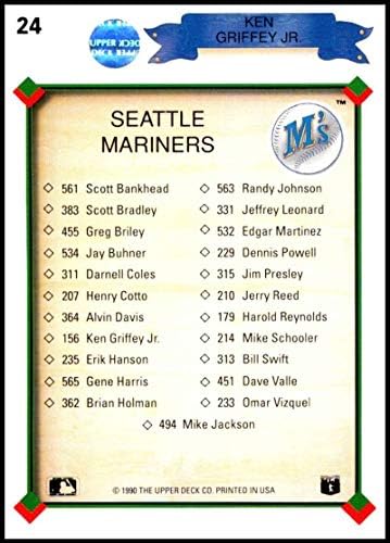 1990. Gornja paluba br. 24 Ken Griffey Jr. NM-MT Seattle Mariners zvanično licencirana MLB bajbol trgovačka