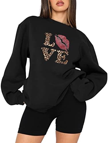 OPLXuo Valentinovo pulover vrh za žene 2023 Trendy prevelizirani ljubavni srčani grafički džemper dugi