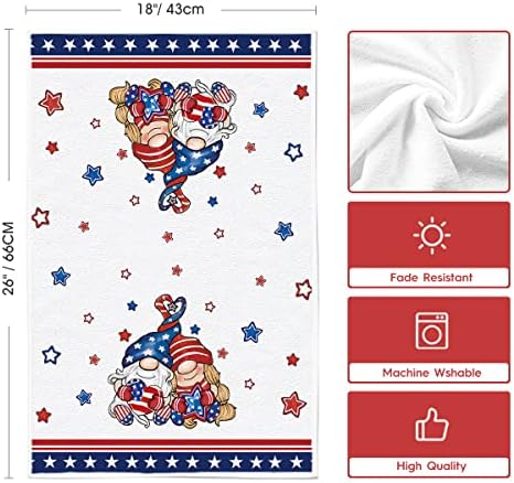 Artoid Mode American Freedom Stripes Stars Gnomes 4. jula kuhinjski peškiri za suđe, 18x26 inča Sezonski