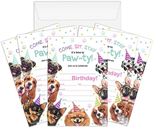 Axamdam Puppy PAWTY ROĐENJENI KARTICE, pozivnice za paljke za djecu i djevojčice, 20 karata sa 20 koverte