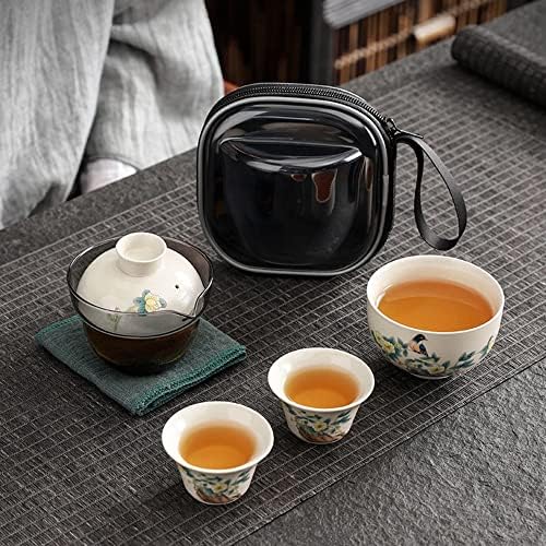 Fanquare kineski putnički čaj sa futrolom, cvjetni porcelan čajnik sa čajnim čašama, prijenosni spremnik