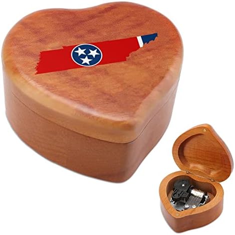 Tennessee Država Zastava države Drvena glazbena kutija Oblik srca Windup Glazbena kutija Vintage Wooden