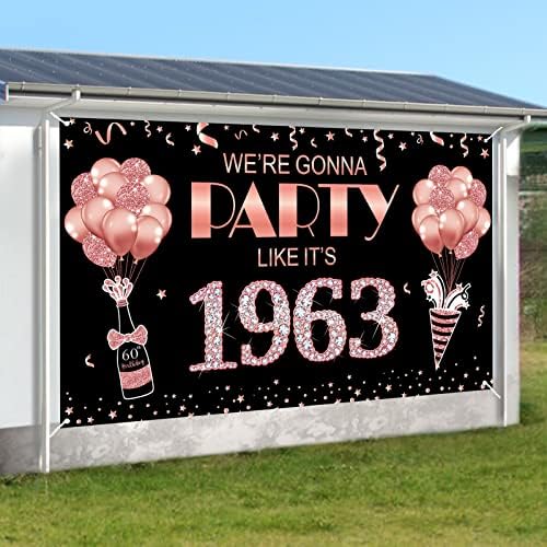 Veliki ukrasi za pozadinu za 60. rođendan za žene, ružičasto zlato zabavljat ćemo se kao da