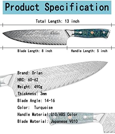 Orlan kuharski nož-8 inčni Kuhinjski kuhar-japanski VG10 sečivo od nehrđajućeg čelika - profesionalni kuharski