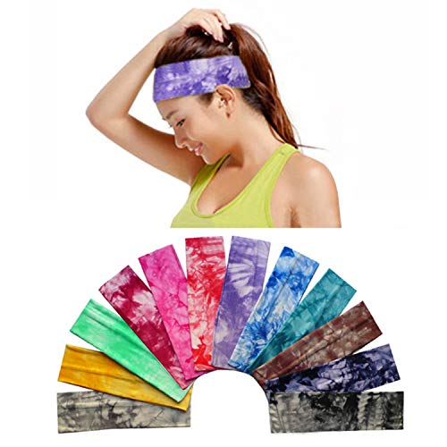 12 pakovanja pamučnih traka za glavu kompanije Teemico-Tie Dye trake za glavu pamučne rastezljive trake za glavu