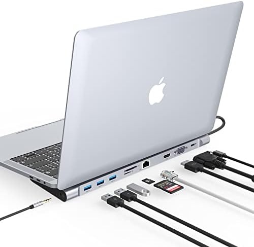 YLSCI 10 u 1 priključnu stanicu za laptop, USB C priključna stanica sa 4K-HDMI, VGA, USB 3.0 priključci, USB-C,